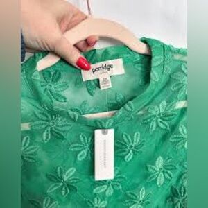 Anthropologie green Porridge daisy sheer Lace Tee XS